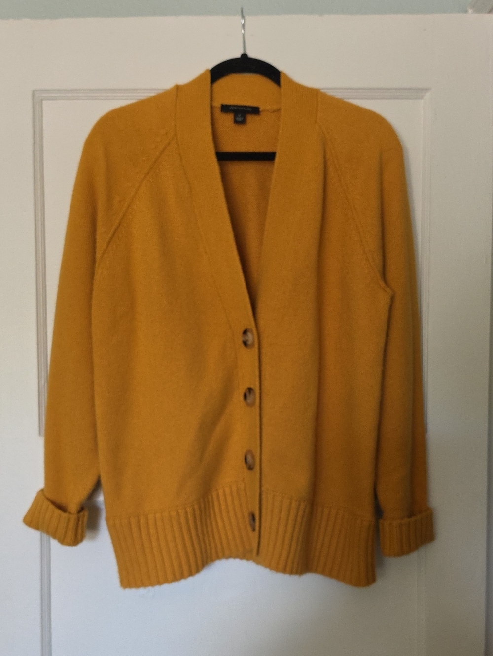 Ann Taylor Mustard Button-Up V-Neck Cardigan